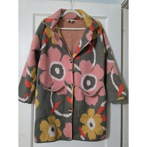 Davi & Dani Womens Small Happy Flowers Button Up Long Boho Cardigan Sweater